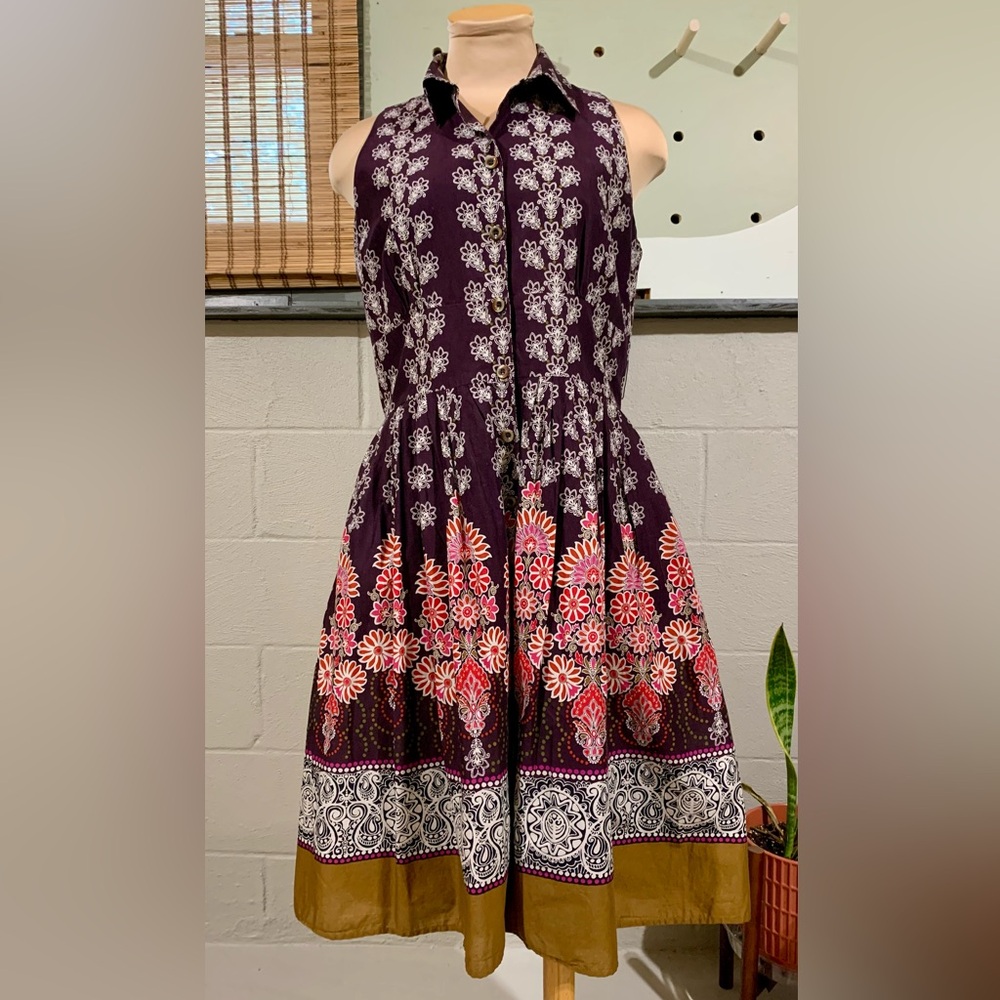 Coldwater Creek Brown and Gold Floral Midi Dress